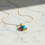 CMD00365TQ8X6. 14K Solid Gold Rectangular-Shaped Turquoise and Diamond Charm